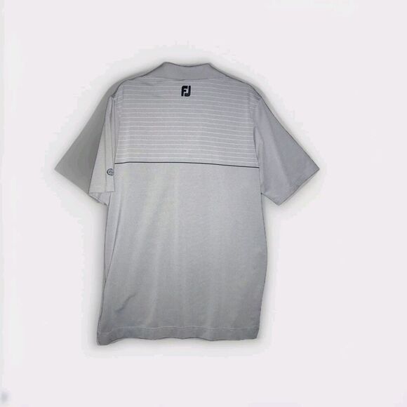 FootJoy FJ Polo Shirt Grey White Stripe Top Half Short Sleeve Large Golf - Picture 6 of 10